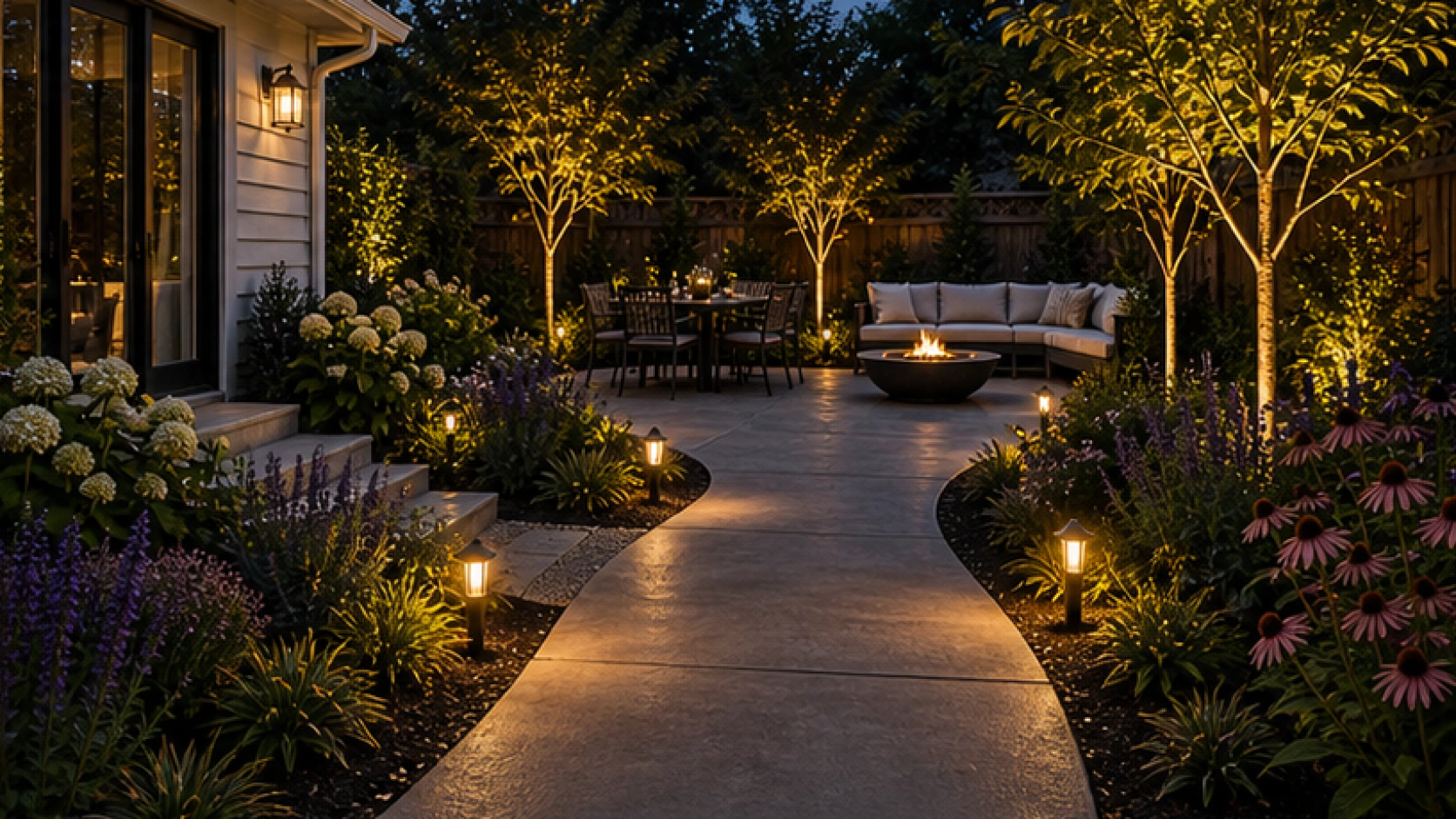 Landscape Lighting Ideas with a natural concrete look