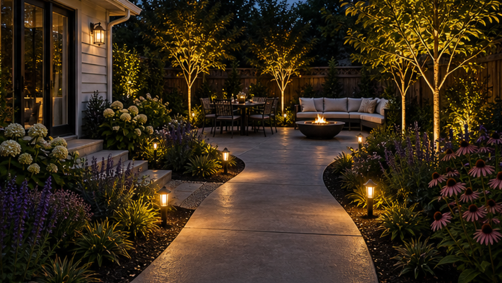 Landscape Lighting Ideas with a natural concrete look