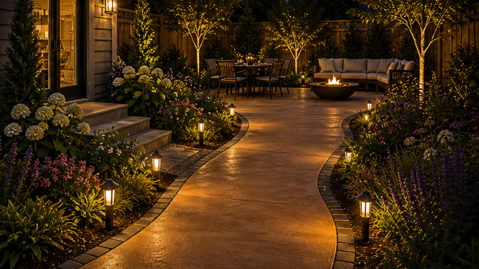 Landscape Lighting Ideas with a treated concrete look