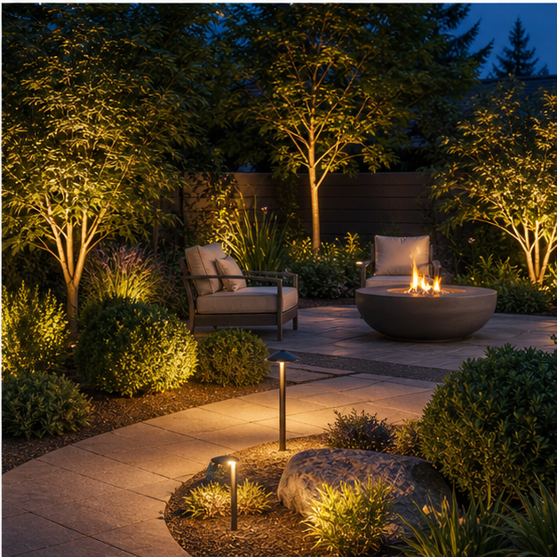 Landscape Lighting Ideas with evening light