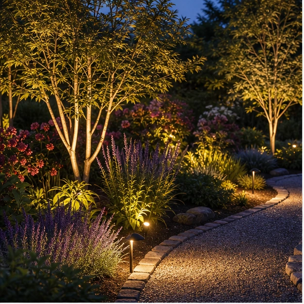 Landscape Lighting Ideas with lush planting