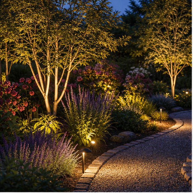 Landscape Lighting Ideas with lush planting