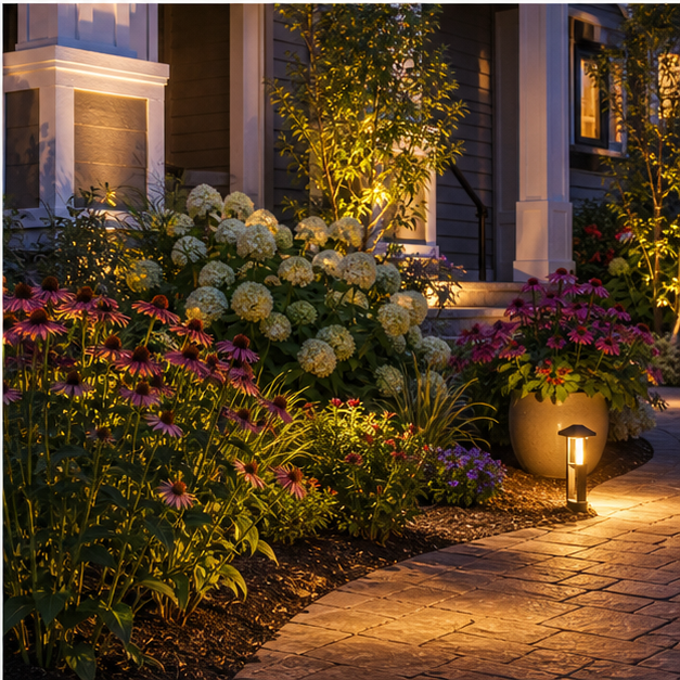 Landscape Lighting Ideas with seasonal color