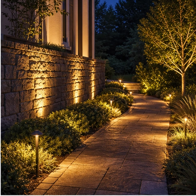 Landscape Lighting Ideas with stone texture