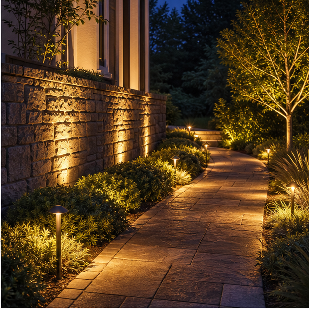 Landscape Lighting Ideas with stone texture