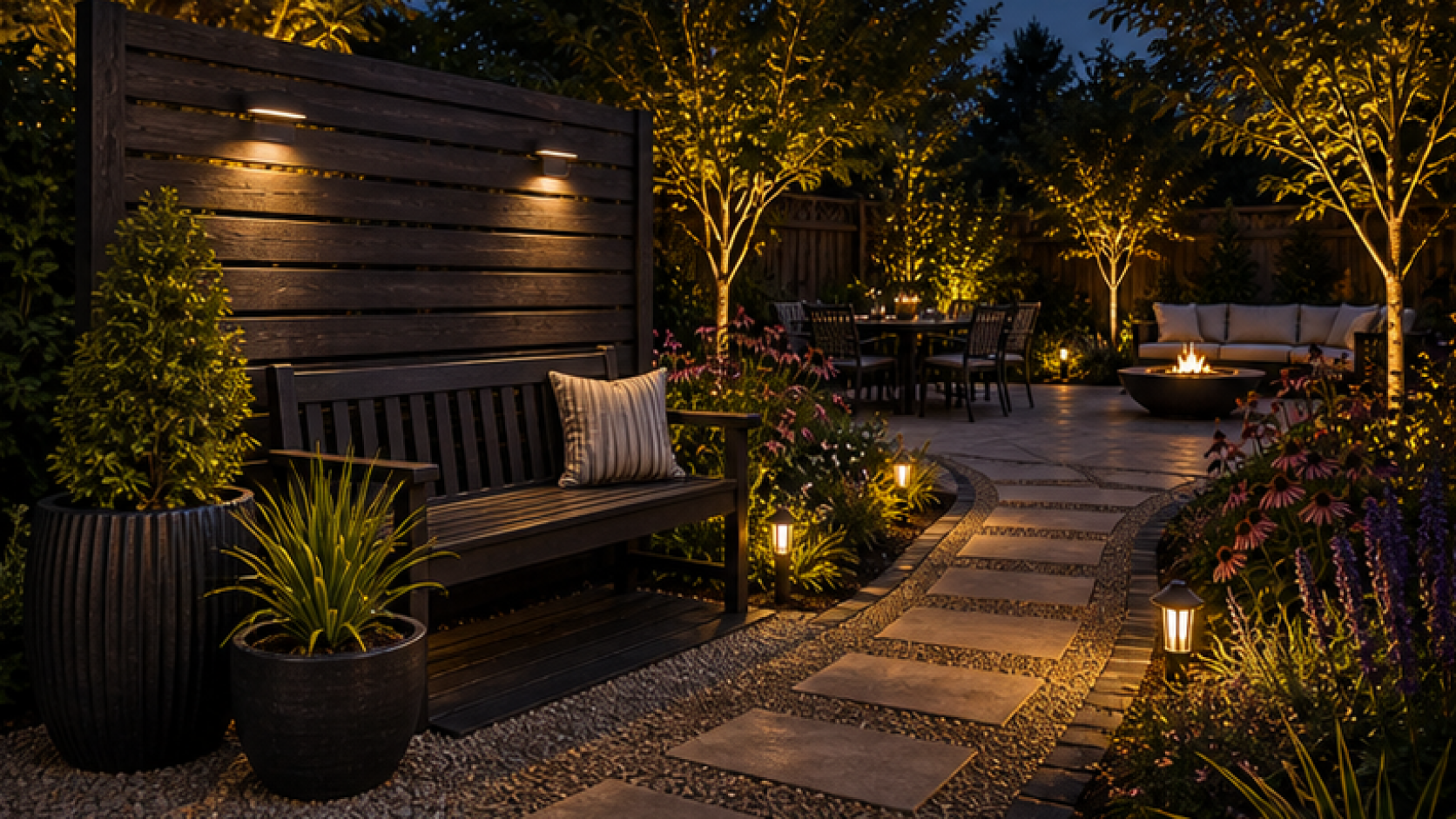 Landscape Lighting Ideas with dark wood accents