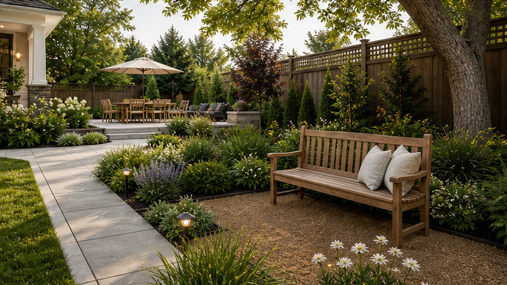 Landscaping Ideas with a bench accent