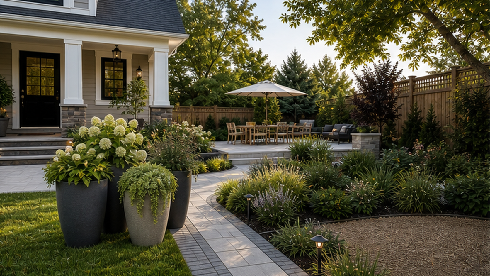 Landscaping Ideas with grouped planters
