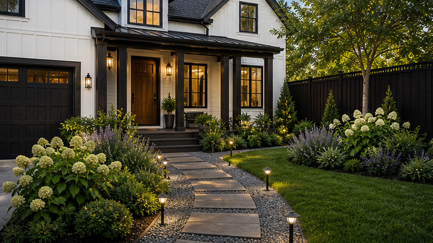 Landscaping Ideas with dark wood accents