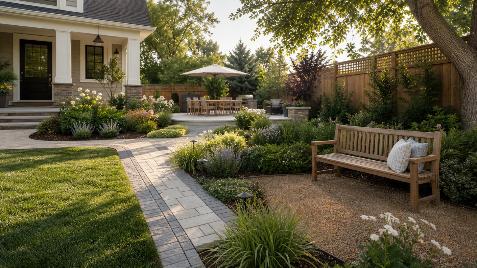Landscaping Ideas with a bench accent