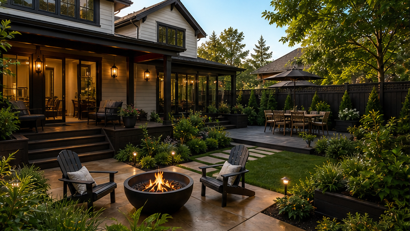 Landscaping Ideas with dark wood accents