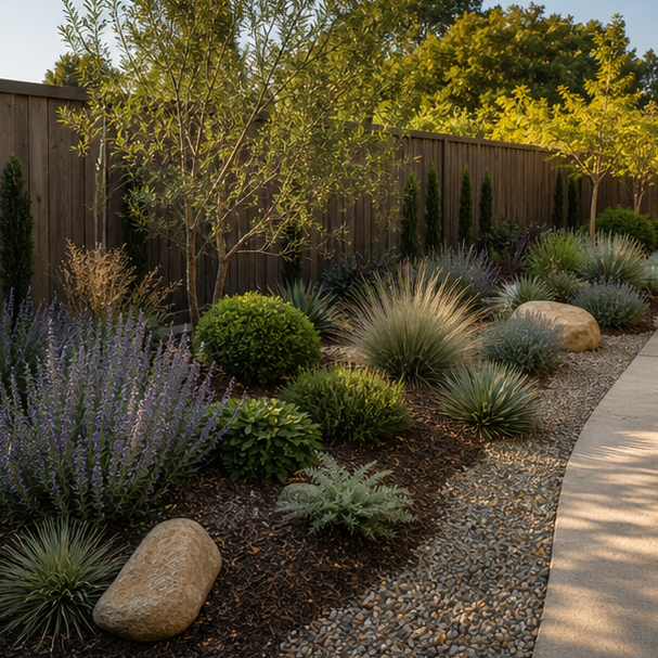 Low Maintenance Backyard Landscaping Ideas with layered planting