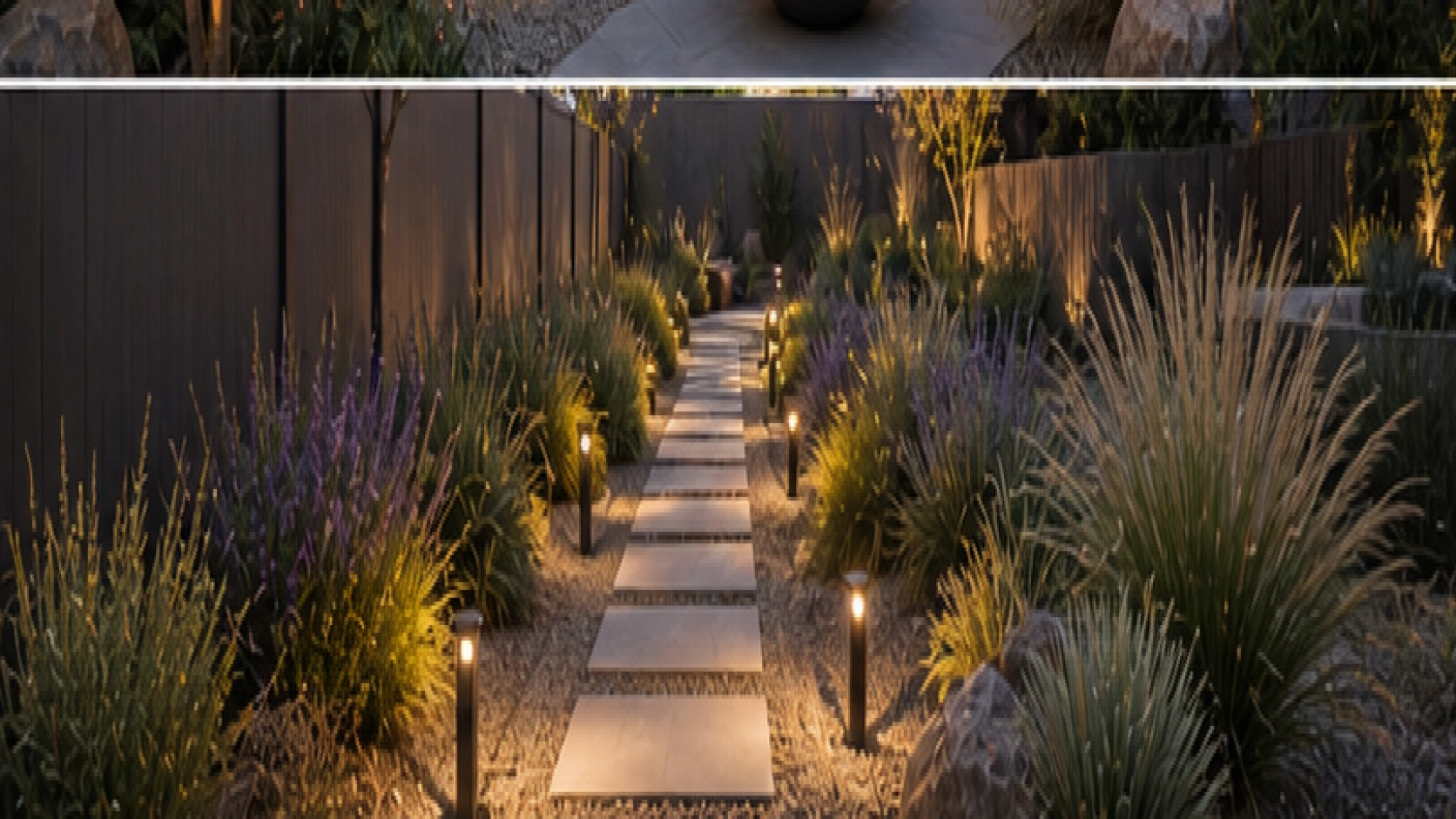 Low Maintenance Backyard Landscaping Ideas with path lights