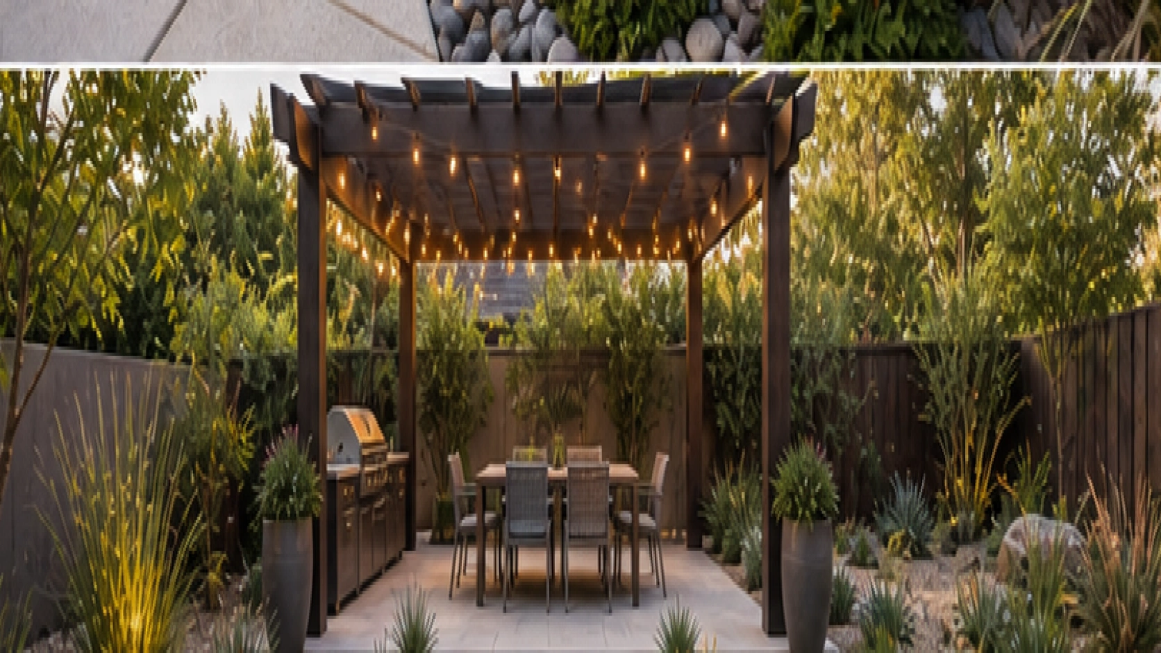 Low Maintenance Backyard Landscaping Ideas with pergola accent