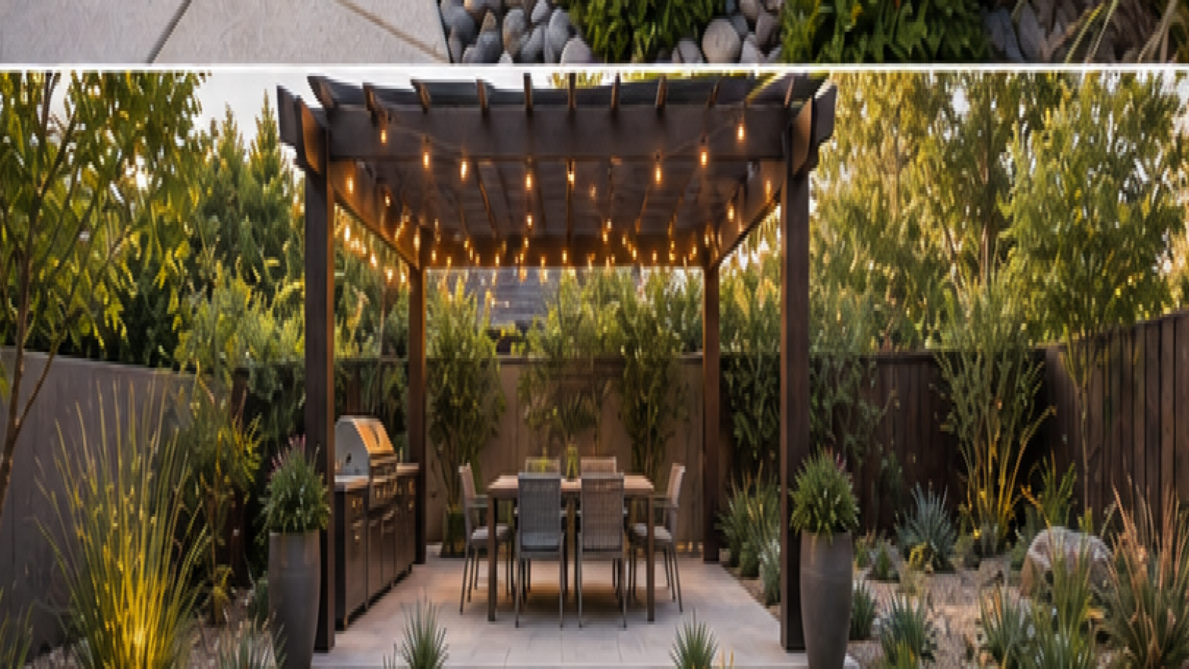 Low Maintenance Backyard Landscaping Ideas with pergola accent