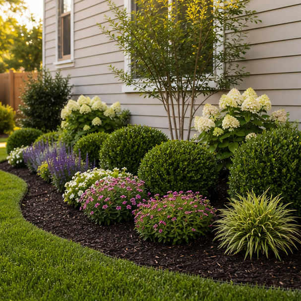 Low Maintenance Flower Bed Ideas with clean curves