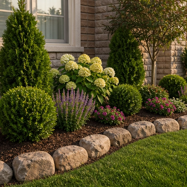 Low Maintenance Flower Bed Ideas with stone edge
