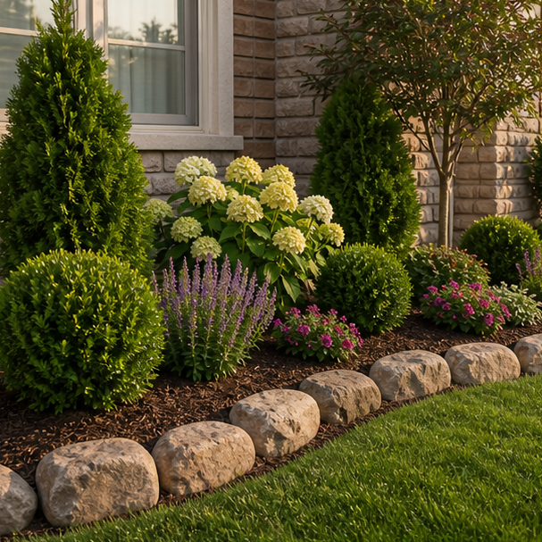 Low Maintenance Flower Bed Ideas with stone edge