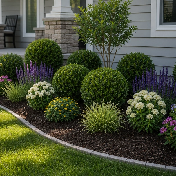 Low Maintenance Flower Bed Ideas with tidy mulch