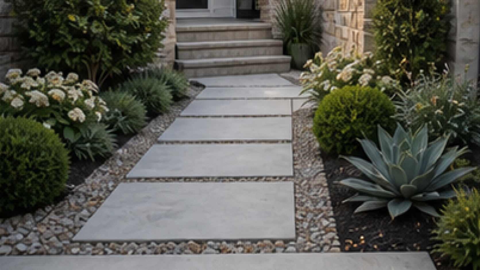 Low Maintenance Front Yard Landscaping Ideas with light pavers