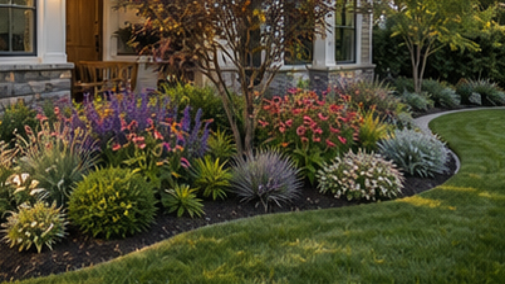 Low Maintenance Front Yard Landscaping Ideas with seasonal color