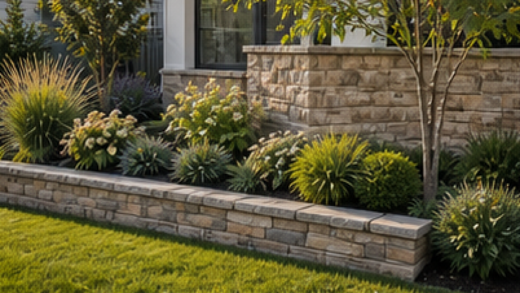 Low Maintenance Front Yard Landscaping Ideas with stone border