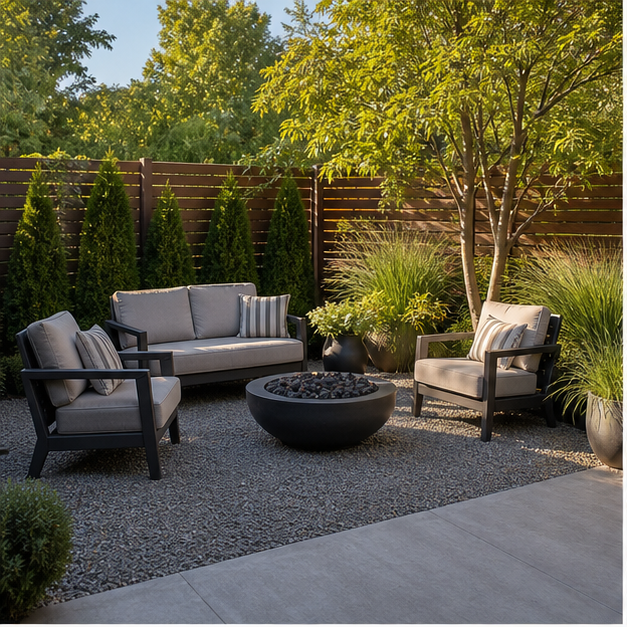 Low Maintenance Landscaping Ideas with seating zone
