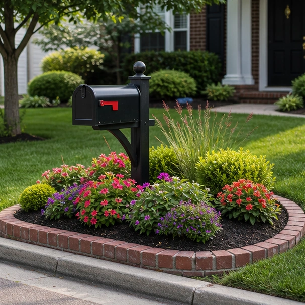 Mailbox Landscaping Ideas with brick edging