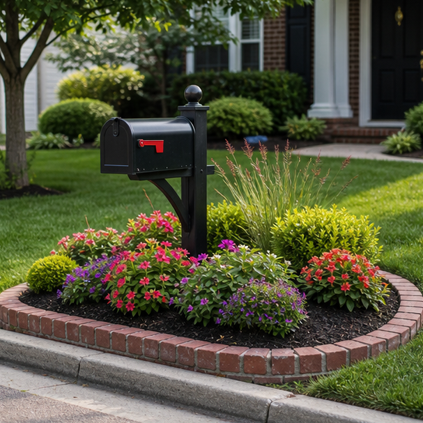 Mailbox Landscaping Ideas with brick edging
