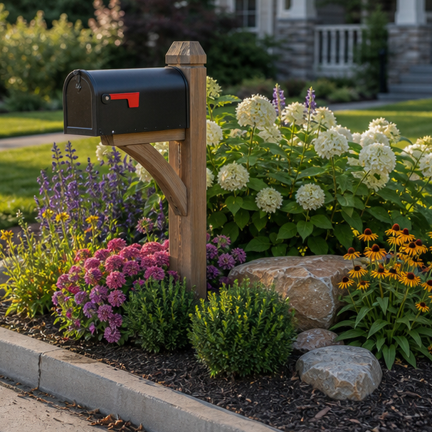 Mailbox Landscaping Ideas with material and planting detail