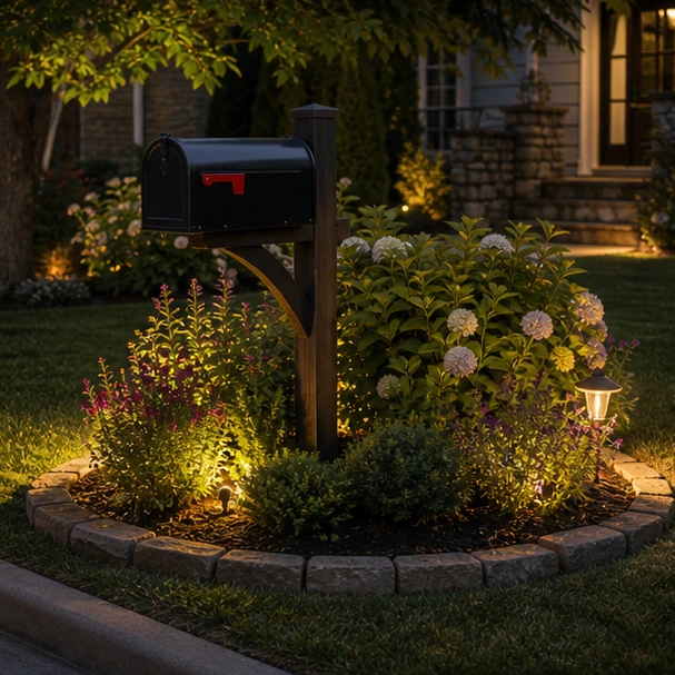 Mailbox Landscaping Ideas with lighting accent