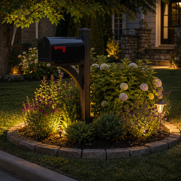Mailbox Landscaping Ideas with lighting accent