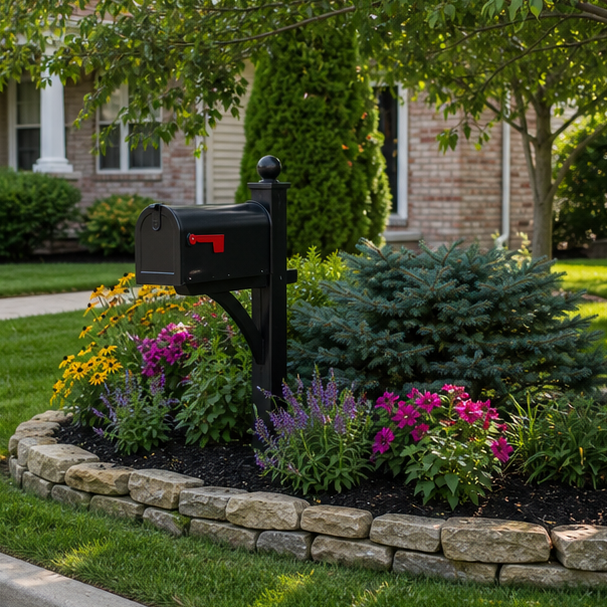 Mailbox Landscaping Ideas with stone border