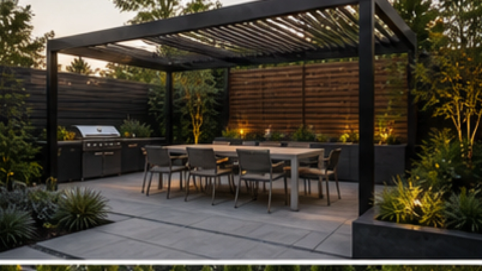 Modern Backyard Landscaping Ideas with pergola accent