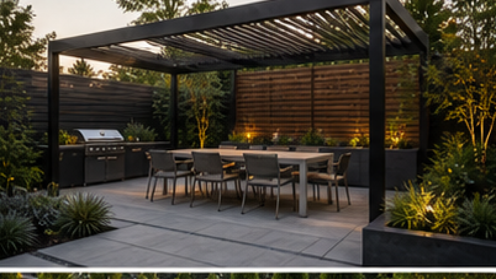 Modern Backyard Landscaping Ideas with pergola accent