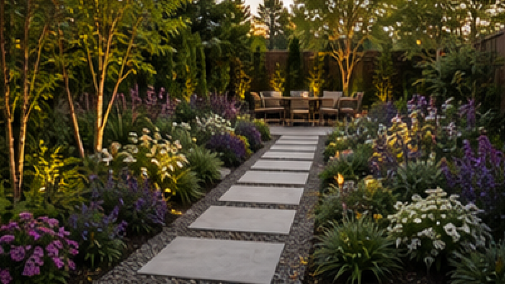 Modern Backyard Landscaping Ideas with seasonal color
