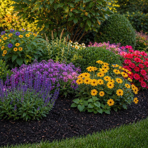 Mulch Landscaping Ideas with flower contrast