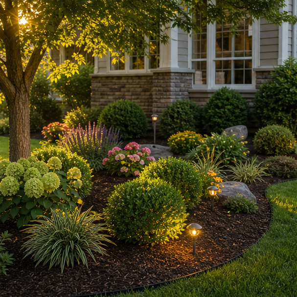 Mulch Landscaping Ideas with lighting direction