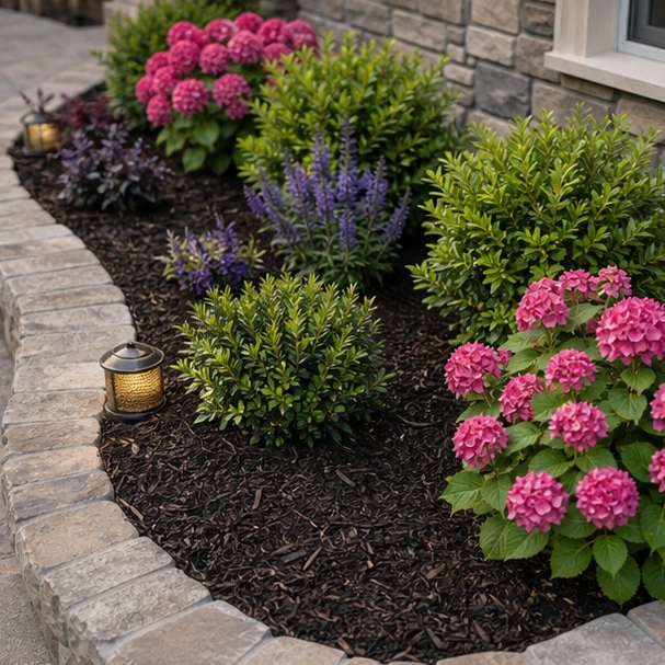 Mulch Landscaping Ideas with materials and planting