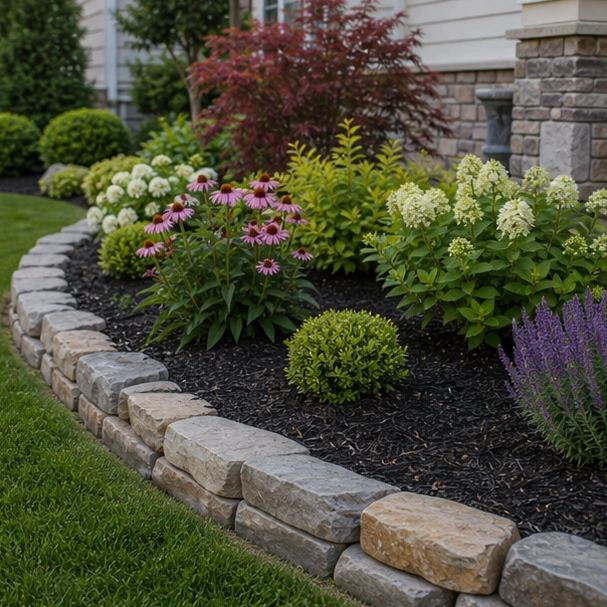 Mulch Landscaping Ideas with stone edging