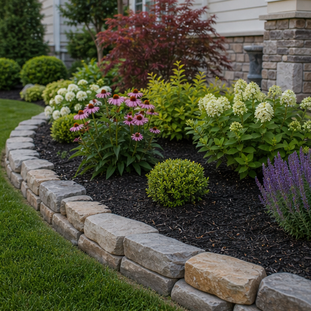 Mulch Landscaping Ideas with stone edging