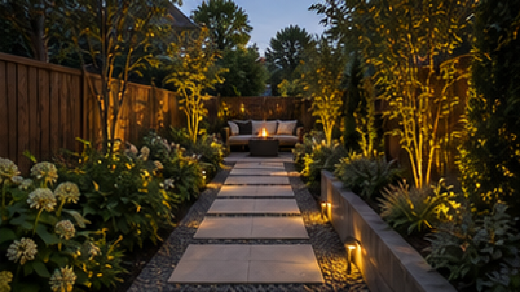 Narrow Backyard Landscaping Ideas lighting idea