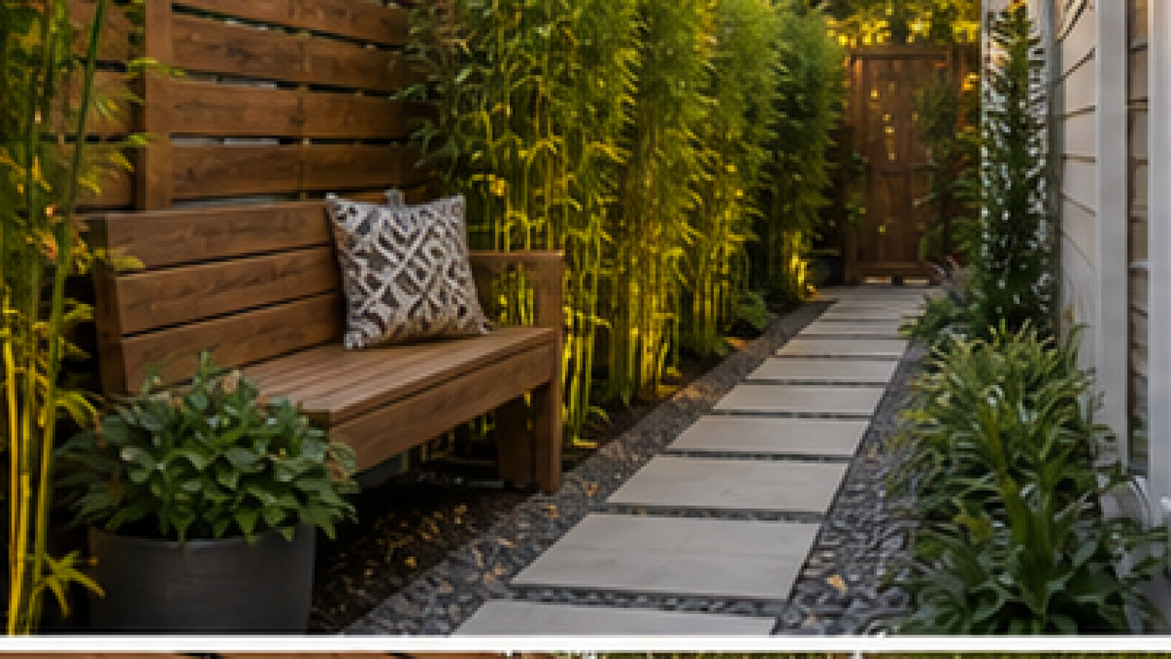 Narrow Backyard Landscaping Ideas with bench nook