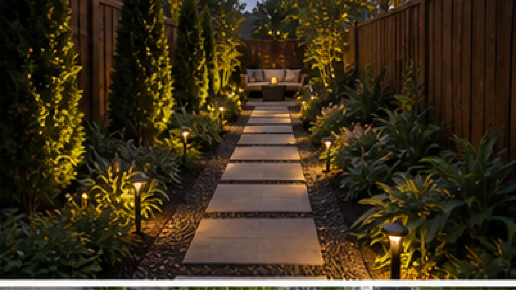 Narrow Backyard Landscaping Ideas with path lights