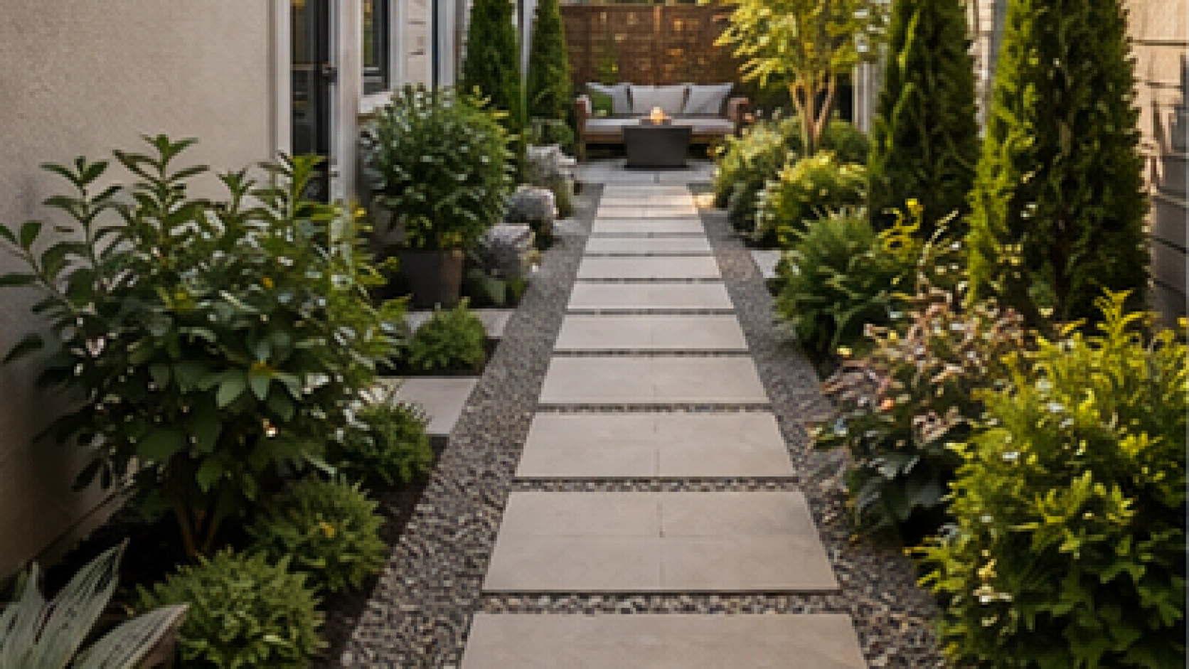 Narrow Backyard Landscaping Ideas with light pavers