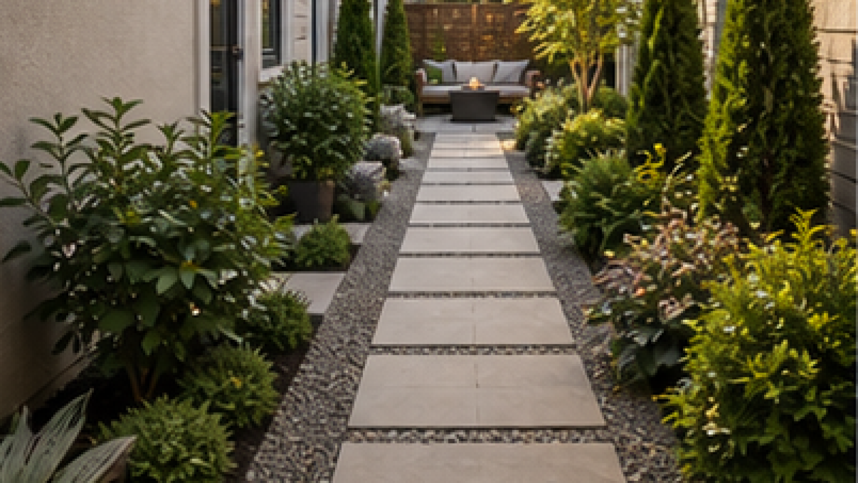 Narrow Backyard Landscaping Ideas with light pavers