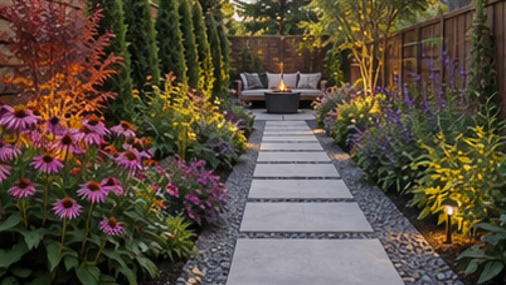 Narrow Backyard Landscaping Ideas with seasonal color