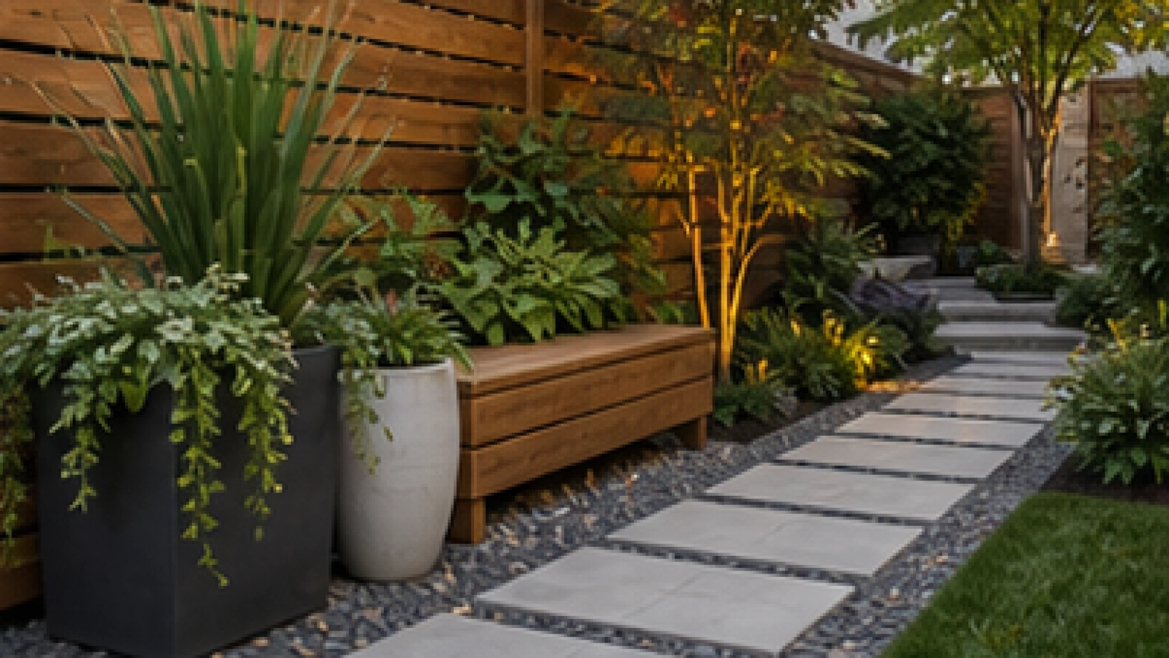Narrow Backyard Landscaping Ideas with natural wood