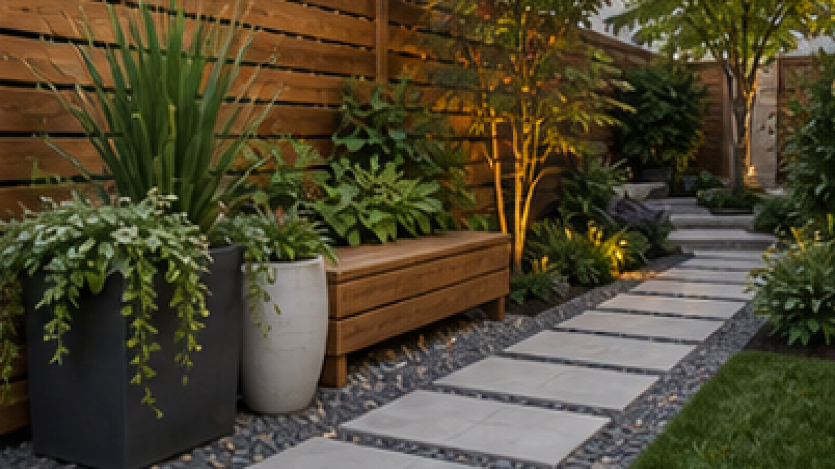 Narrow Backyard Landscaping Ideas with natural wood