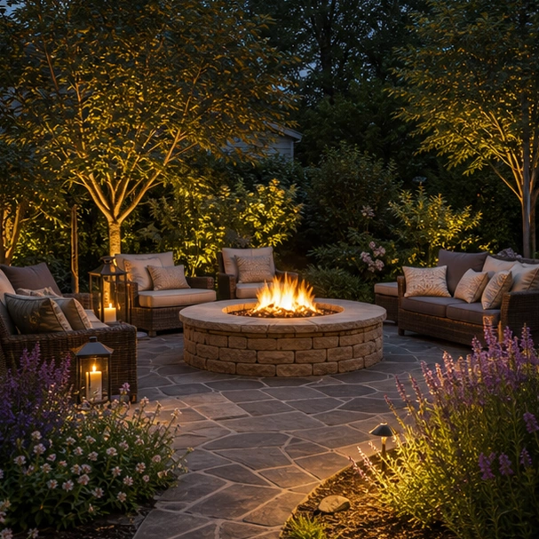 Outdoor Living Landscaping Ideas with fire feature